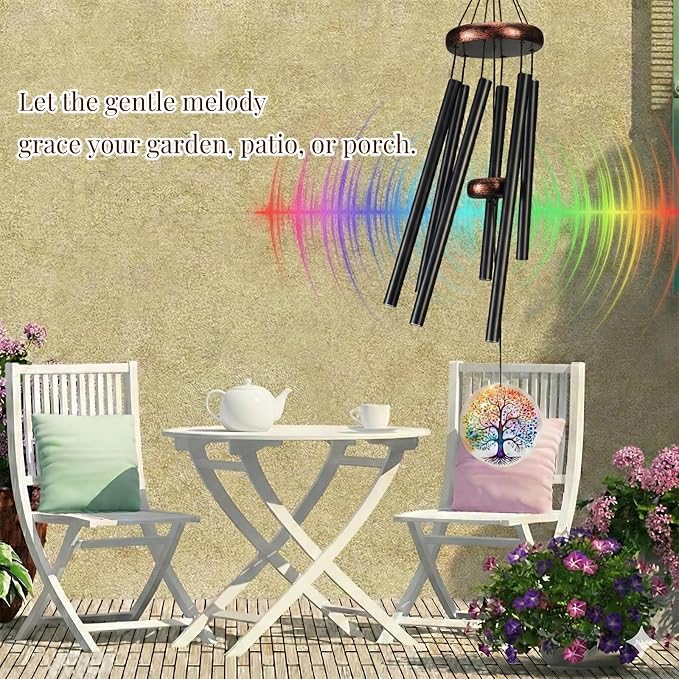 Tree of Life Wind Chimes for Outside, Deep Tone Outdoor Wind Chime with Colorful Wind Catcher, 6 Aluminum Tubes, Garden Porch Patio Decor, Memorial & Birthday Gift (36" Tree of Life)