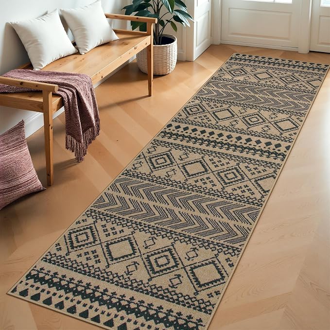 Lahome Boho Washable Easy Jute Runner Rug, 2x8 Kitchen Runner Rug Non Slip | Washable Indoor Outdoor Carpet, Low Pile Front Door Carpet for Entry Laundry Room Foyer
