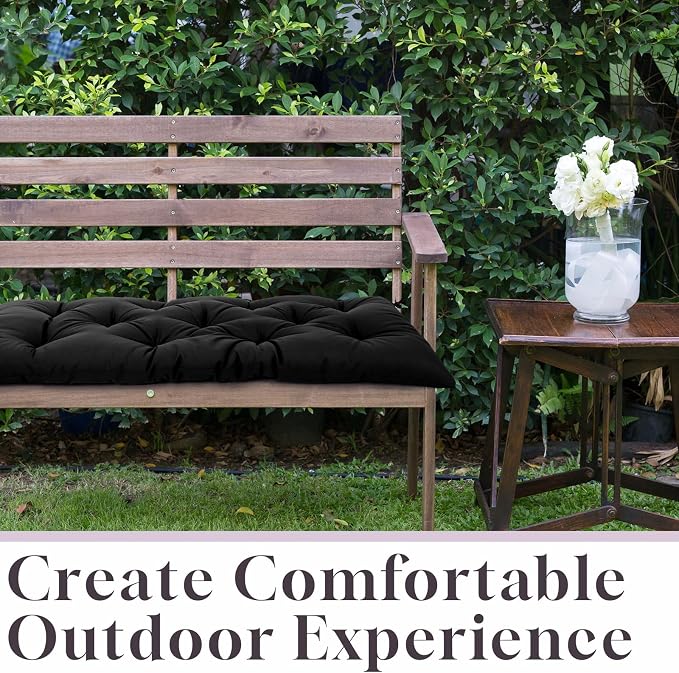 Wenqik Outdoor Bench Cushion 48 x 20 x 3 Inch Waterproof Patio Swing Cushion with Removable Zippered Cover Adjustable Ties Seat Pad for Porch Bench Garden Loveseat (Black,Classic)