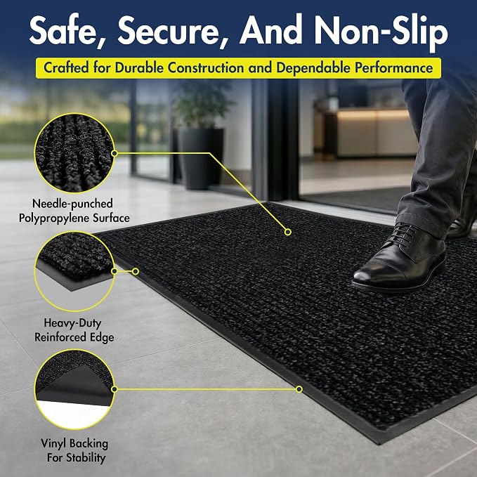 Notrax 109 Industrial Door Mat, 2' x 3' Small Entrance Mat, Heavy Duty Commercial Rugs for Entryway, Welcome Lobbies, Garage, and Mudroom, Made in the USA, Charcoal Black, Brush Step 109S0023CH
