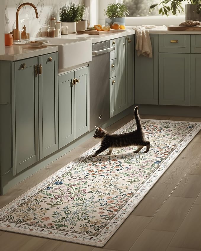 Washable Kitchen Rug Runners for Hallways: 2'x6' Bedroom Rug Non Slip Low-Pile Stain Resistant Indoor Floor Carpet Runner for Indoor Entryway Hallway Laundry Room Beside Farmhouse