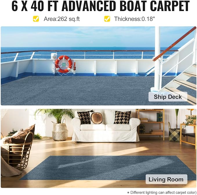 Happybuy 6 ft x 39 ft Grey Marine Carpet for Boats Waterproof - 0.18" Thick Indoor Outdoor Rug Carpet Roll for Home Patio Porch Deck