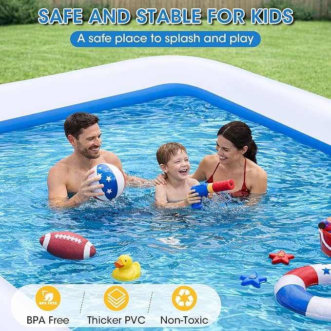Extra Large Inflatable Pool 180" x 76" x 22" with Air Pump Included – 1303 Gallon Blow Up Pool for Adults Family, Heavy Duty Above Ground Outdoor Swimming Pool for Backyard Summer Party