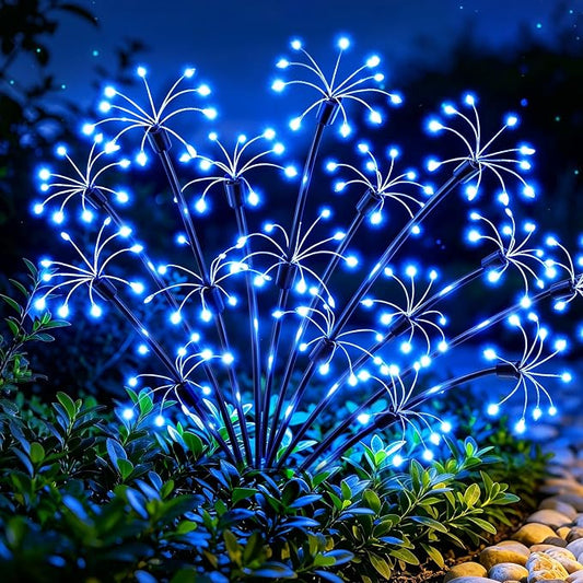 Solar Garden Lights Outdoor, 8 Pack 2-Layer Blue Solar Firework Lights, Waterproof Starburst Fairy Light Garden Decor for Yard Patio Pathway Lawn, Unique Gifts for Women Mom Grandma Mother's Day