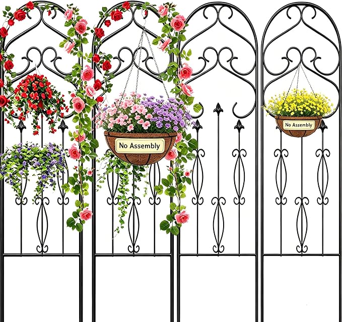 AMAGABELI Garden & Home 4 Pack 60" x 18" Metal Garden Trellis for Climbing Plants Outdoor Climbing Rose Trellis Rustproof Plant Vines Flower Vegetable Decorative Trellis for Potted Plants Black