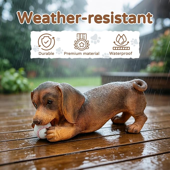 Dachshund Solar Garden Statue - Outdoor Yard, Lawn, Patio Weiner Dog Decor - Unique Birthday Housewarming Gift for Mom, Women, Dad, Men