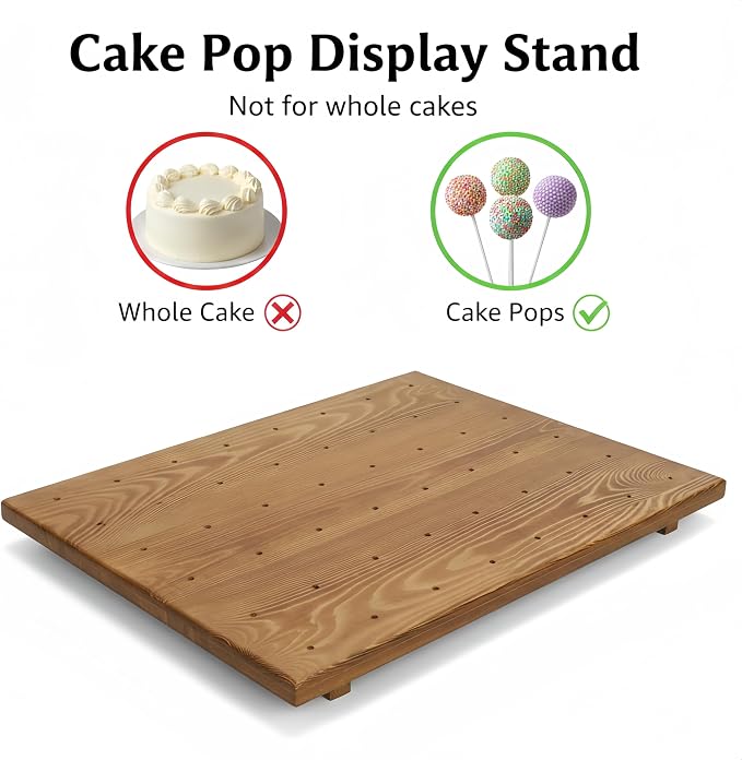 Relaxing Garden 48 Hole Cake Pop Stand, Wooden Cake Pop Display Board with 100 Sticks, 100 Treat Bags & 100 Twist Ties, Dessert Table Holder for Birthday, Baby Shower, Wedding & Parties