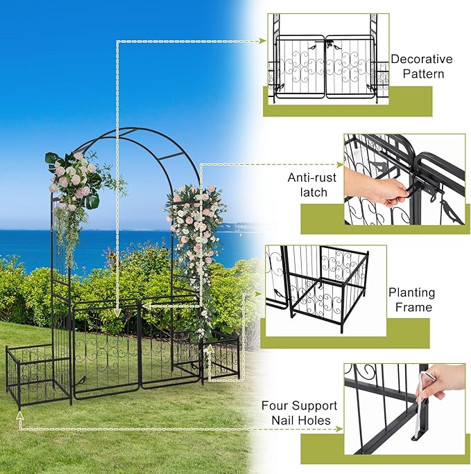 Garden Arch Trellis for Climbing Plants Outdoor, Metal Arch Frame Garden Arbors and Arches, Outdoor Archway Metal Arch Backdrop Stand for Flower Vines Wedding Bridal Birthday Party Decoration