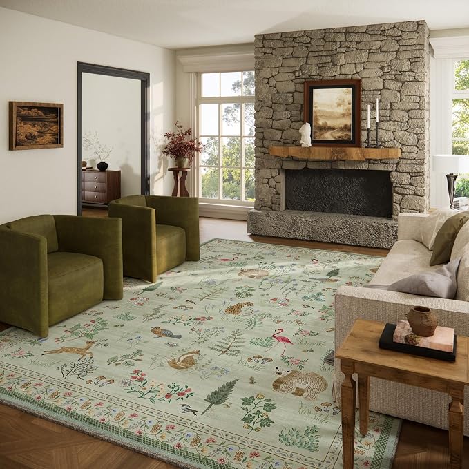 10x14 Area Rugs for Living Room: Washable Rug Stain Resistant Non Slip Low Pile Faux Wool Ultra Soft Lightweight Large Rugs for Bedroom Dining Room Under Table Rug Nursery Farmhouse Home Office