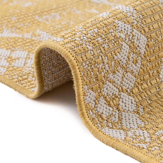 Unique Loom Outdoor Bohemian Collection Area Rug - Anthro (4' 1" Round, Yellow/ Ivory)