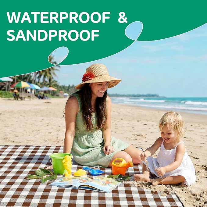 Waterproof Beach Blanket Picnic Outdoor Camping Mat Rug Oversized Extra Large Foldable Sandproof Sand Free Resistant Big XL Giant Towel Hawaii Honeymoon Essentials Women Summer Must Have Vacation Gift