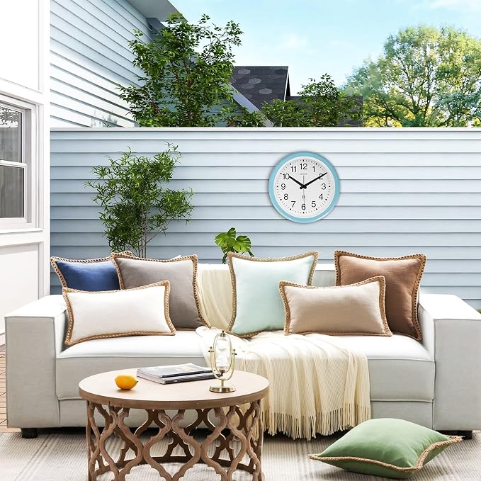 OCEST 12 Inch Sealed Indoor Outdoor Clock Waterproof, Silent Battery Operated Wall Clocks Decor for Patio Pool Porch Garden (Blue)