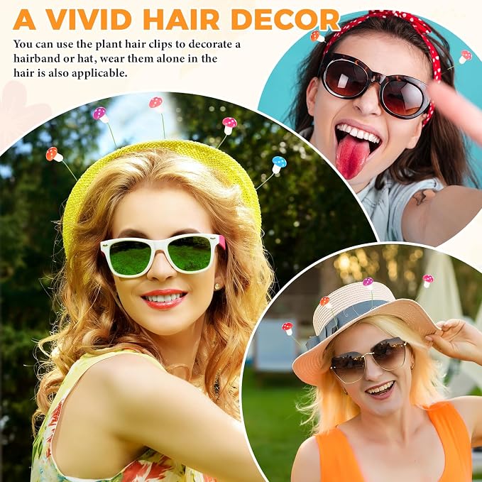 Tigeen 100 Pcs Rave Sprouts Bean Sprout Funny Hair Clips Mixed Style Plant Hairpins Hair Accessories for Home Party Irish(Mushroom)