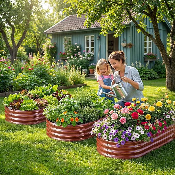 Land Guard 2 Pcs 6ft Metal Raised Garden Bed, 6 x 3 x 1 Galvanized Planter Raised Beds for Vegetables, Brown