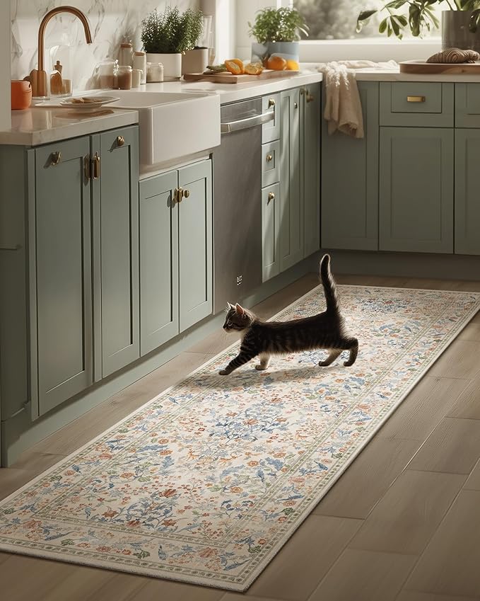 Washable Runners for Hallways Kitchen Rug: 2'6"x8' Runner Rugs Stain Resistant Non Slip Low Pile Soft Carpet Runners Rug for Bedroom Entryway Indoor Beside Bathroom Laundry Room