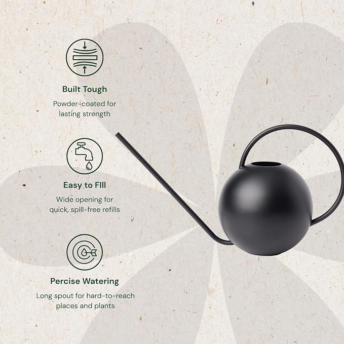 Bloem Fresca 2.5L Watering Can, Black Powder Coated with Novelty Handle and Long Sleek Spout