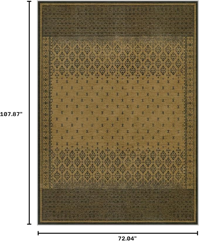 Joydeco Living Room Area Rug 6x9, Geometric Washable Rugs for Bedroom | Vintage Boho Non Slip Low Pile Soft Ultra Thin Distress Indoor Throw Floor Carpet for Dining Room Home Office Farmhouse Brown