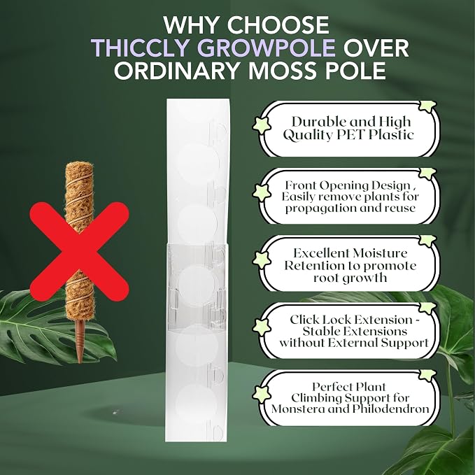 THICCLY Small GrowLid 10 Pcs (Clear) - Self Watering Clear D-Shaped Plastic Moss Pole Hydroponics Growing System Kratky Hydroponic Kit Moss Pole Monstera Plant Support Philodendron and Anthuriums