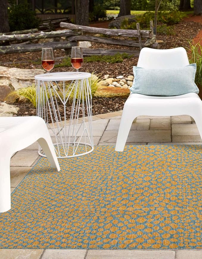 Unique Loom Jill Zarin Outdoor Collection Area Rug - Cape Town (7' 10'' Square, Yellow and Aqua/ Light Blue)
