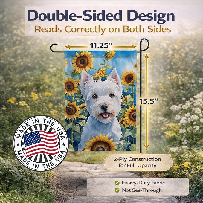 Caroline's Treasures DAC6173GF Westie in Sunflowers Garden Flag Mailbox Flag Decorative Yard Flag Banner Outside Patio Artwork Yard Flower Beds, Garden Size, Multicolor