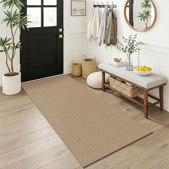 KOZYFLY 3x6 Washable Runner Rug, Non Slip Wide Runners for Hallway, Woven Large Entryway Runners, Braided Floor Carpet Runner for Entry, Kitchen, Bedside, Hall, Orange Beige/Tan/Brown