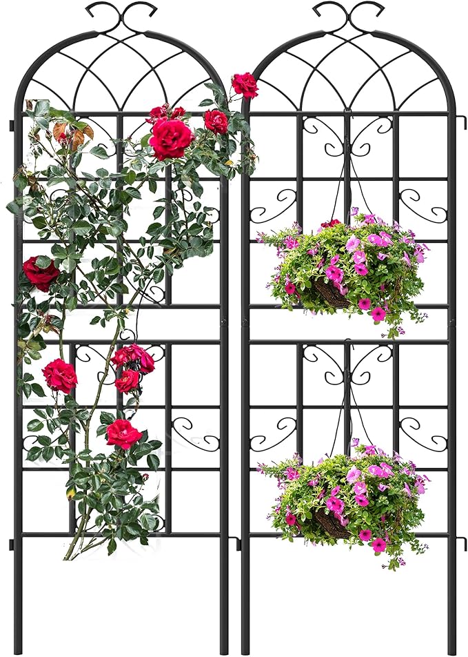 2 Pack 71x20in Garden Trellises, Butterfly Black Metal Coated Rustproof Trellis for Climbing Plants Outdoor, Roses, Vegetables, Vines, Cucumbers