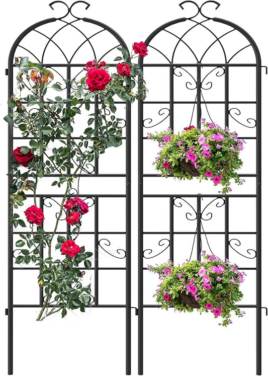 2 Pack 71x20in Garden Trellises, Butterfly Black Metal Coated Rustproof Trellis for Climbing Plants Outdoor, Roses, Vegetables, Vines, Cucumbers