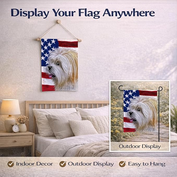 Caroline's Treasures CK6607GF Lhasa Apso American Flag Garden Flag Mailbox Flag Decorative Yard Flag Banner Outside Patio Artwork Yard Flower Beds, Garden Size, Multicolor