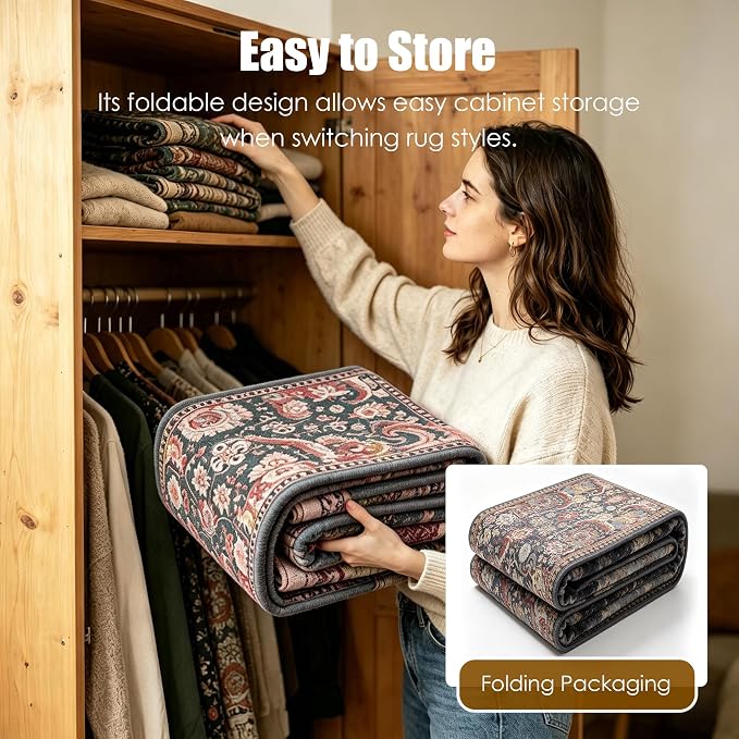 Washable Area Rugs - Perfect for Living Room, Bedroom, Kids Room, Nursery - Stain & Water Resistant Non-Slip, Pet & Child Friendly, Vintage Tribal Area Rugs (Rust, 4' x 6')