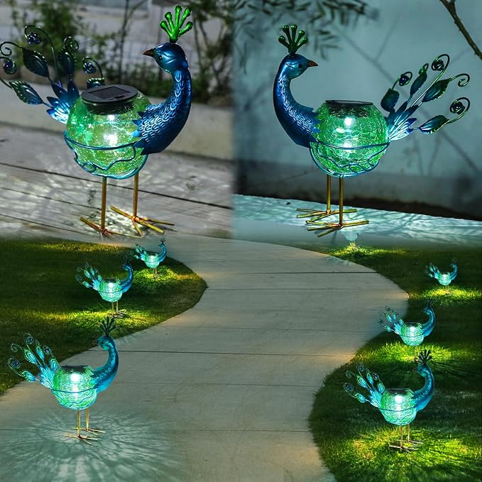 Solar Lantern Outdoor Decorative Waterproof LED Solar Lights Peacock Tabletop Lamp for Outdoor Patio Garden or Housewarming, Mother's Day Gifts