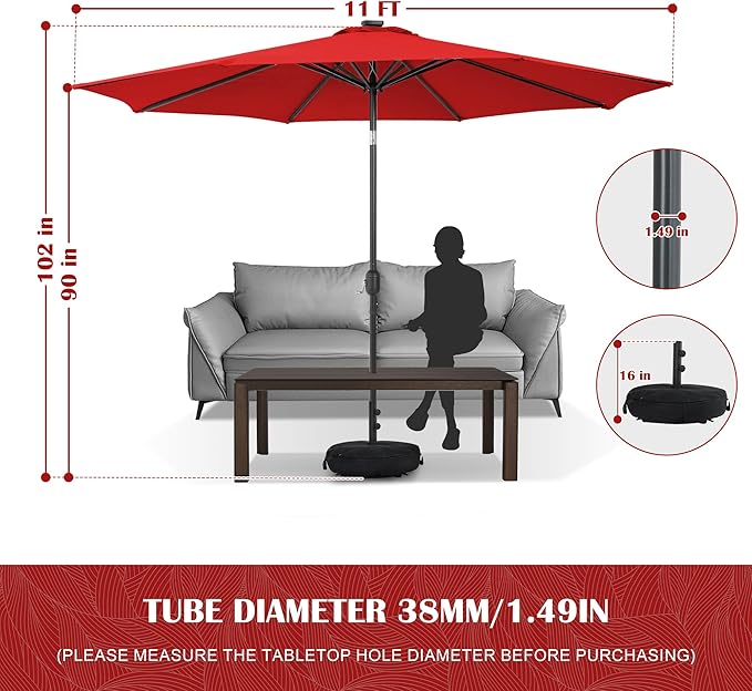 Sundale Outdoor Olefin 5-Year-Non-Fading Patio Umbrella with Sand Bag Base, Outdoor Umbrella with Tilt and Crank, Red