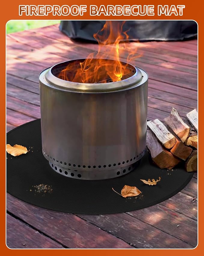 48" Round Fireproof Grill Mat for Deck & Patio, Double-Sided Silicone Coated Fiberglass, Heat Resistant Up to 2000°F, Reusable Under Grill Deck Protector for Fire Pit, Smokeless Stove, Outdoor BBQ