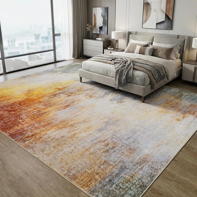 5x7 Abstract Art Sunset Gradient Area Rug Machine Washable Anti-Skid | Pet-Friendly Thin Carpet, Non-Shedding Low Profile Rugs for Living Room, Bedroom, Nursery, Apartment Indoor Use, Colorful