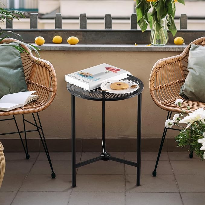 Party Zealot 1-Pack Small Round Metal Side Tables, 13-Inch Black Outdoor End Tables for Patio, Balcony, Porch or Garden – Weather-Resistant Corner Coffee Table for Small Spaces & Indoor Plant Stand