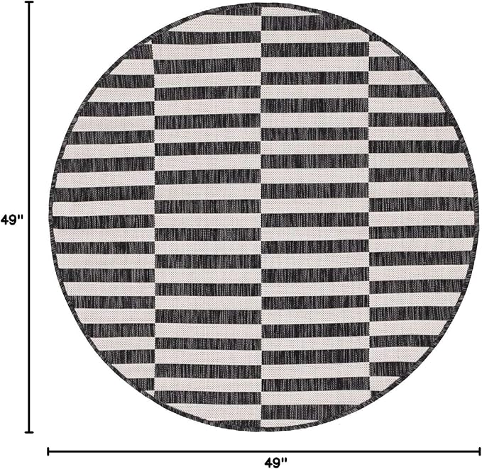 Unique Loom Outdoor Striped Collection Area Rug - Striped (4' 1" Round, Charcoal/Ivory)