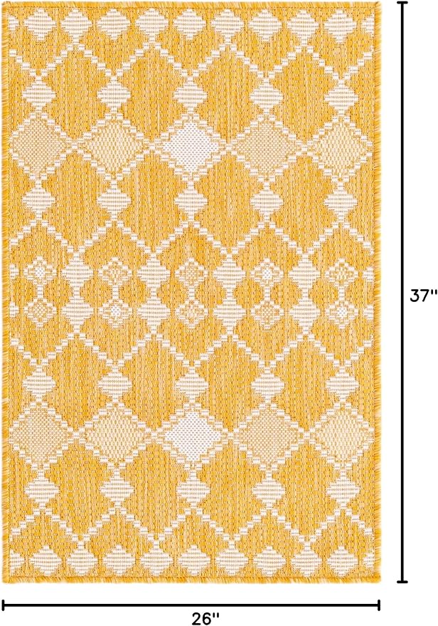 Unique Loom Outdoor Trellis Collection Area Rug - Traliccio (2' 2" x 3' 1" Rectangle, Yellow/ Ivory)