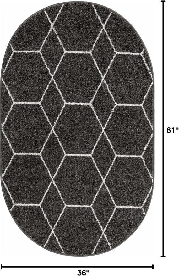 Unique Loom Trellis Frieze Collection Area Rug - Geometric (3' x 5' Oval, Dark Gray/ Ivory)