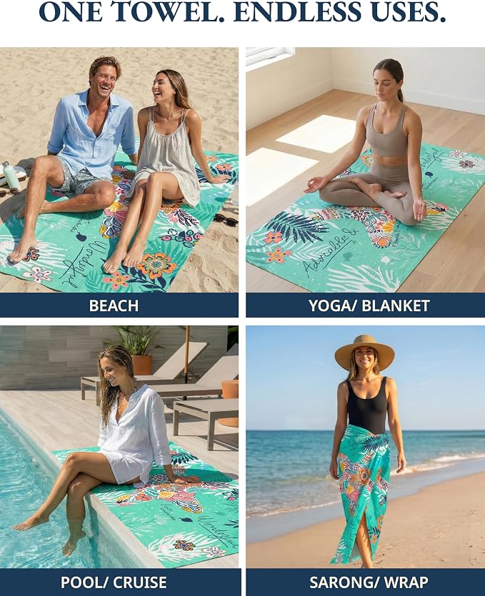 LANE LINEN Turkish Beach Towels for Women, Set of 6 - Large 39"x71", Pre-Washed, No-Shrink, Sand-Free, Quick Dry, Lightweight, Soft Beach Bath Towels - Coastal Mix