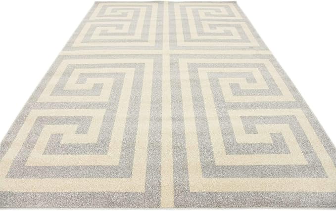 Unique Loom Athens Collection Classic Geometric Modern Border Design Area Rug (7' 0 x 10' 0 Rectangular, Gray/ Beige)