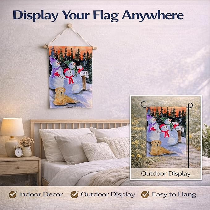 Caroline's Treasures SS8989GF Snowman with Golden Retriever Garden Flag Mailbox Flag Decorative Yard Flag Banner Outside Patio Artwork Yard Flower Beds, Garden Size, Multicolor