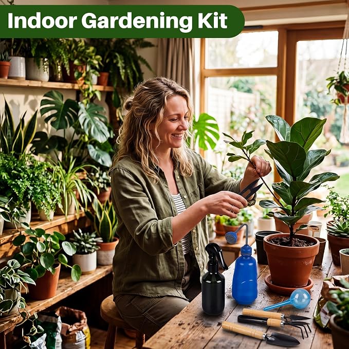 Indoor Plant Watering Can Set, 13 Pcs Garden Set with 47 oz Long Spout Can, Spray Mister, Squeeze Bottle, 6 Self Watering Globes, Gardening Tools & Pruning Scissors for Plants(Blue)