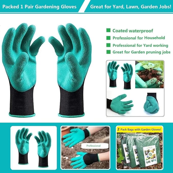 Professional 2-Pack 63 Gallon Lawn Garden Bags Big (D31,H19 in) Yard Waste Bags with Gardening Gloves for Reusable Leaf Bag,Garden Trash Containers,Lawn Weeds,Grass Clippings,Yard Debris Bag 4 Handles