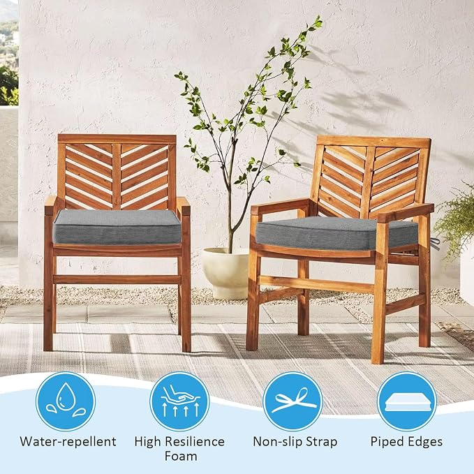 19 x 19 Inch Outdoor Chair Cushions with Tie Straps, Set of 4 Thick Water Repellent Square Patio Chair Pads for Garden Lawn Patio Furniture, Linenweave Gray
