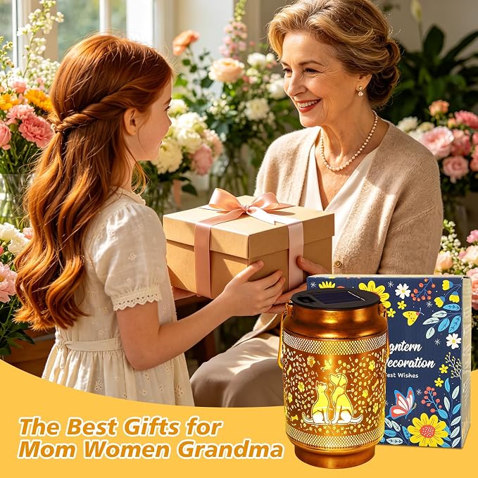 Dog Solar Lanterns Outdoor Waterproof Solar Garden Decor, Birthday Gifts for Women Mom Grandma, Metal Hanging Lights with Shepherd Hook for Outside Yard Patio Pathway Backyard Porch
