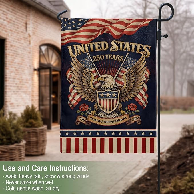 1776-2026 Commemorative, 250 Anniversary Usa Flag, Dualided Design, American 250th Anniversary Patriotic Design, American Flag With Eagle, Garden Flags For Outside 2 (12x18 Inch)