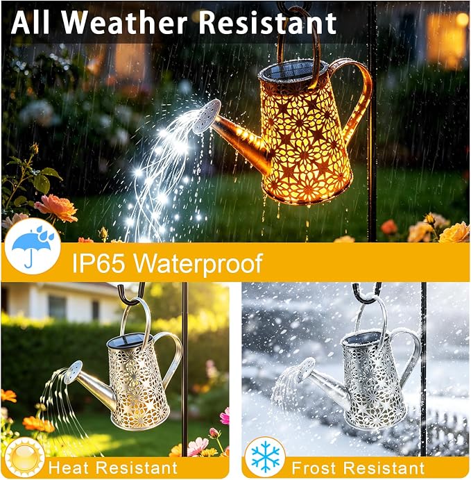 VOOKRY Watering Can with Lights, Large Hanging Solar Lights Outdoor Waterproof, Decorative Retro Metal Solar Garden Decor for Outside Patio Yard Porch Lawn, Gifts for Women Mom Grandma Birthday