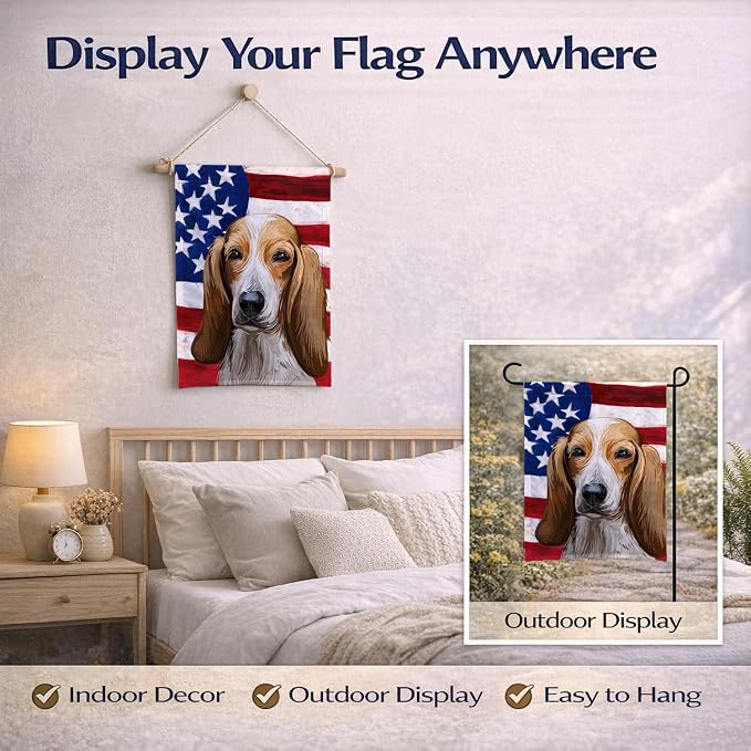 Caroline's Treasures CK6684GF Colombian Fino Hound Dog American Flag Garden Flag Mailbox Flag Decorative Yard Flag Banner Outside Patio Artwork Yard Flower Beds, Garden Size, Multicolor