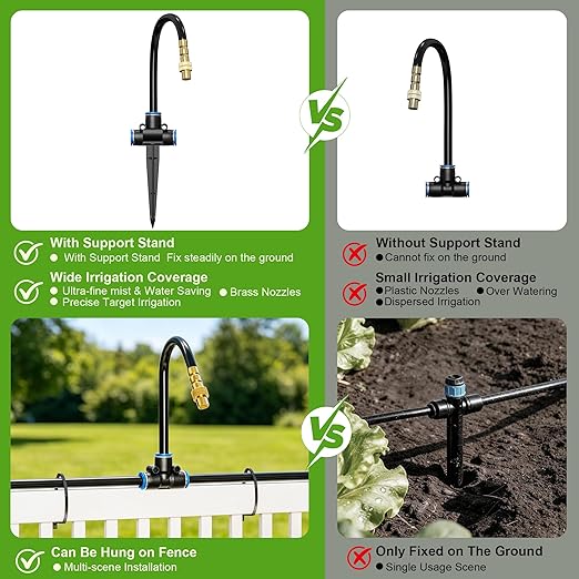 Thiswing 100 FT 360° Adjustable Irrigation System for Garden with Stake Holders – 1/4" Tubing, 16 Nozzles, Automatic Watering Misting System, Sprinkler for Garden, Raised Bed, Lawn, Plants