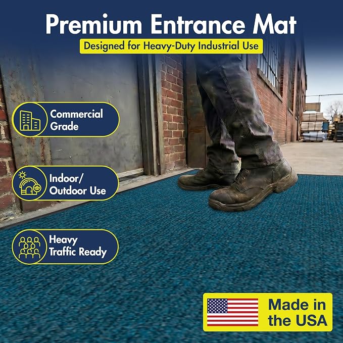 Notrax 109 Industrial Door Mat, 4' x 6' Large Entrance Mat, Heavy Duty Commercial Rugs for Entryway, Welcome Lobbies, Garage, and Mudroom, Made in the USA, Slate Blue, Brush Step 109S0046BU