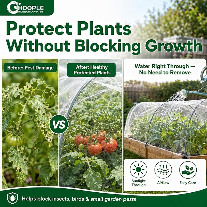 HOOPLE Garden Netting 10 FT x 33 FT, Ultra-Fine Mesh Plant Cover, Bug Netting for Garden, Insect Pest Barrier Row Cover for Vegetables, Fruits & Flowers, Lightweight Breathable Garden Mesh Netting